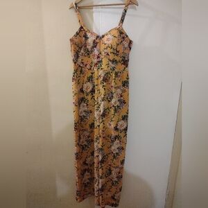 XHILARATION Floral Yellow Wide Leg Jumpsuit XXL